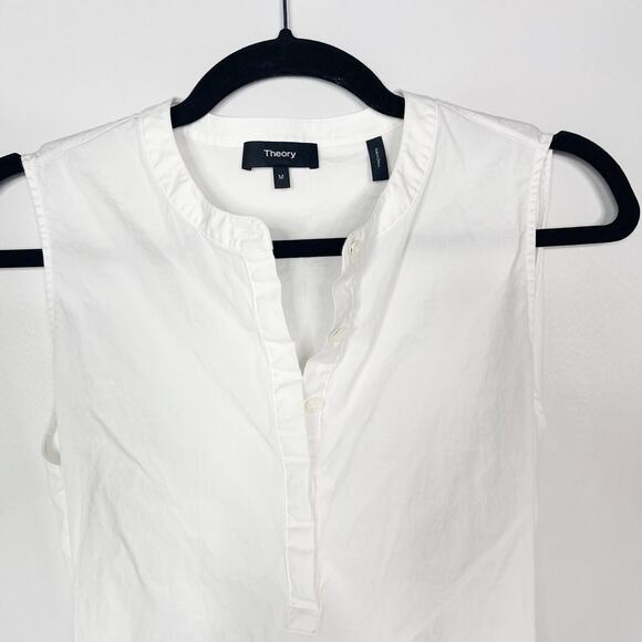 Theory Womens M White Sleeveless Tied Popover Cahliway Shirting Blouse Cotton - Picture 3 of 14